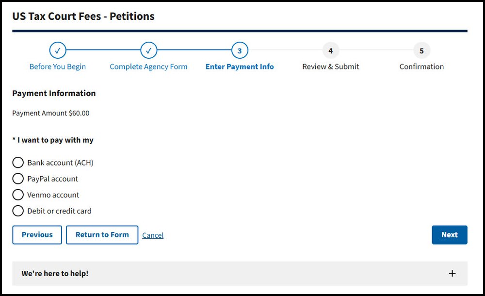 dawson us tax court fees petitions enter payment info