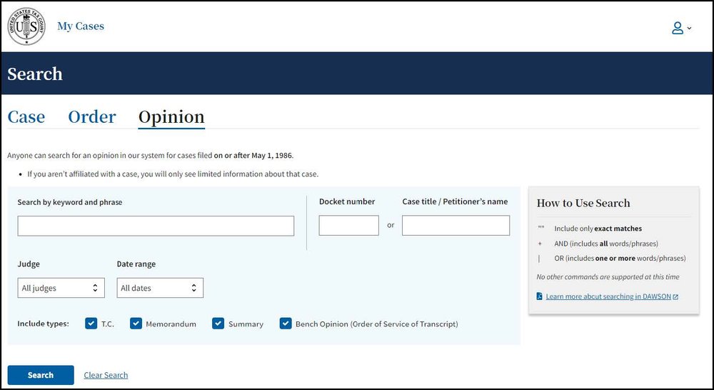 DAWSON Search Image - Opinion Tab